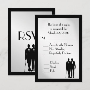 Menu Groom et Groom Mariage RSVP Argent