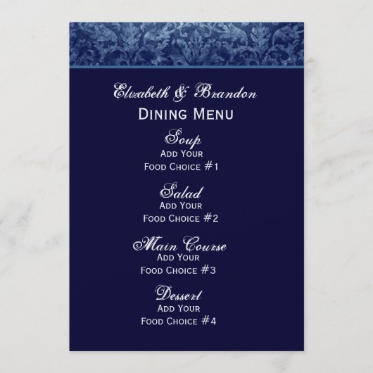 Menu grunge de mariage de bleu marine (Devant)