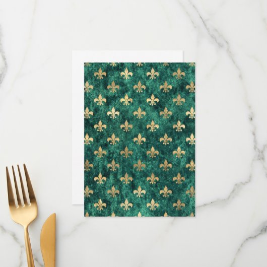 Menu Grunge Green Velvet Fleur De Lis Mardi Gras (Devant/Arrière en situation)
