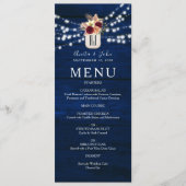Menu Guirlande Lumineuse Rustique Bleu Marine Mariage (Devant)