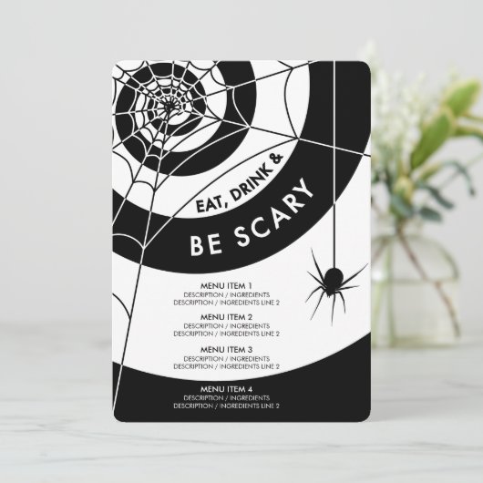 Menu Halloween Dinner/Drink | Zwart-wit Kaart (Staand voorkant)