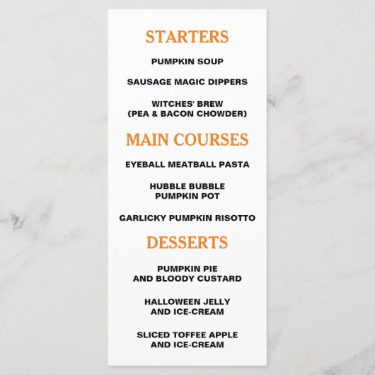 Menu Halloween Forêt Enchantée (Dos)