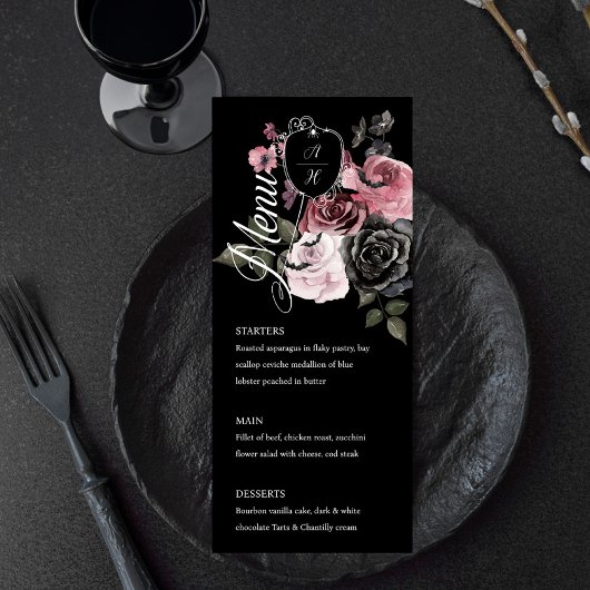 Menu Halloween gothique Aquarelle Florale Monogramme Cr