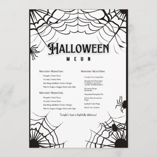 Menu Halloween Noir Et Blanc Simple (Devant)