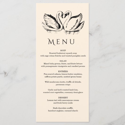 Menu hand drawn Couple Swan Whimsical Wedding (Devant)