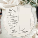 Menu Hand Drawn Vintage Whimsical Wedding<br><div class="desc">Simple European Inspired Black and White Wedding Dinner Menu. This minimalist wedding menu card features an ivory or off-white background with crisp black fonts and artwork, giving it a timeless, vintage-inspired look. A simple squiggle line at the top adds a subtle accent, while the front showcases your menu details in...</div>
