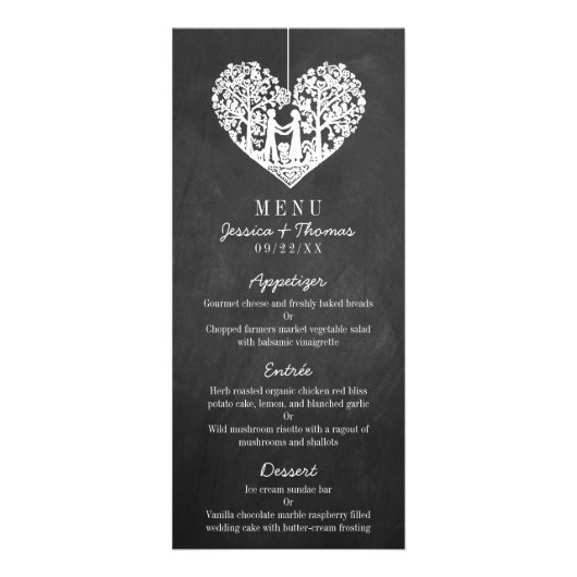 Menu Hanging Heart Tree Chalkboard Weddenschap (Voorkant)