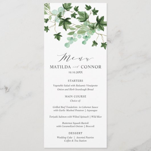 Menu Hedera | Élégante typographie Mariage gris ou part (Devant)