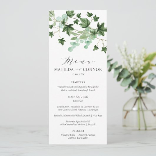 Menu Hedera | Élégante typographie Mariage gris ou part (Debout devant)