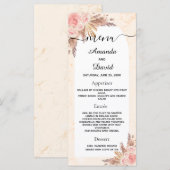 Menu Herbe de pampas de mariage rose gold floral marble (Devant / Derrière)