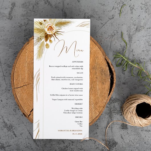 Menu herbe des Pampas mariage tropical aquarelle boho