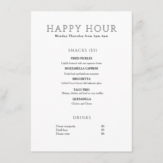Menu Heure Heureuse Minimaliste Moderne (Devant)