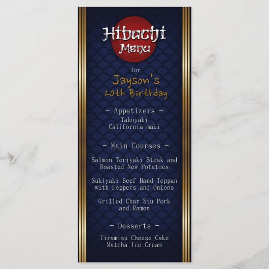 Menu Hibachi Anniversaire (Devant)