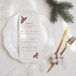 Menu Hiver Holly Mariage<br><div class="desc">Menus mariages festifs avec deux arrangements d'aquarelle sainte de baies rouges et feuilles verts. Personnalisez avec vos noms et date mariage en rouge et menu.</div>