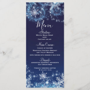 Menu Hiver Merveilleux Flocons de Neige Bleus et B