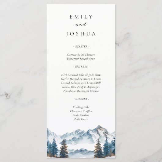 Menu Hiver Montagnes Pine Tree Mariage (Devant)