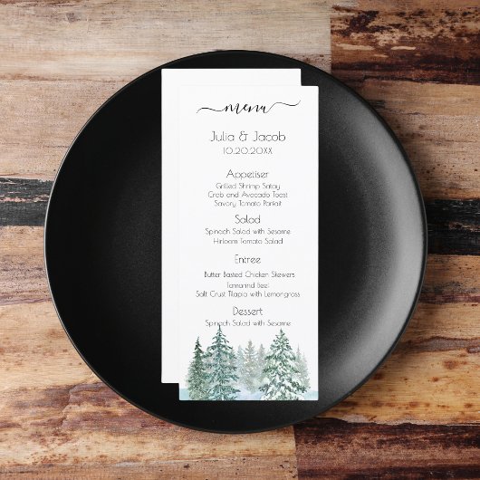 Menu Hiver Pins Rustiques Lanterne Mariage botanique