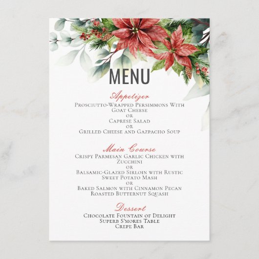 Menu Holiday Poinsettia Mariage 4,5 po x 6,25 po (Devant)