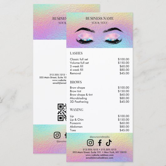 Menu Holographic Salon Price List (Devant / Derrière)