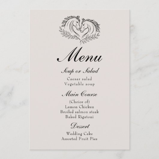 Menu Horse Rustic Farm Pays Élégant Western Mariage (Devant)