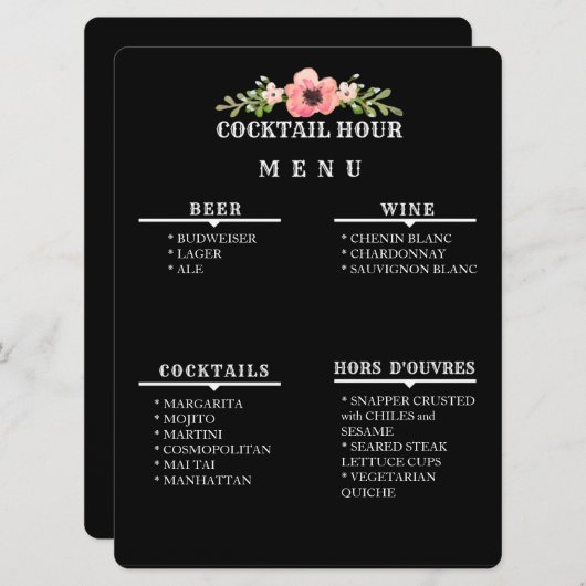 MENU HOUR COCKTAIL personnalisable (Devant / Derrière)