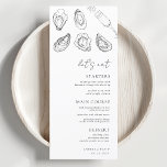 Menu Huîtres de Champagne Dessinées Mangeons Mariage bl<br><div class="desc">Ce menu de mariage élégant avec du texte personnalisé et d'élégantes huîtres dessinées ferait un merveilleux ajout à votre fête! Modifiez facilement le texte en cliquant sur l'option "personnaliser ce modèle".</div>