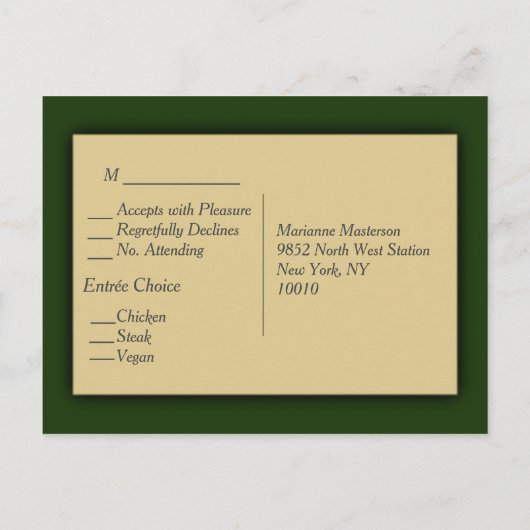 Menu Hunter Green et Gold RSVP (Dos)