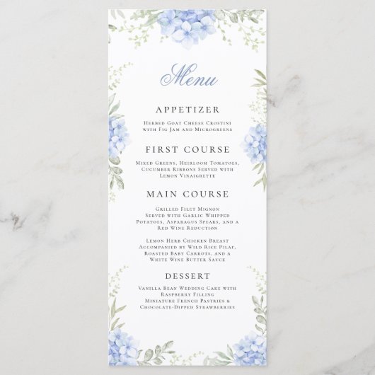 Menu Hydrangea Aquarelle Floral Mariage (Devant)