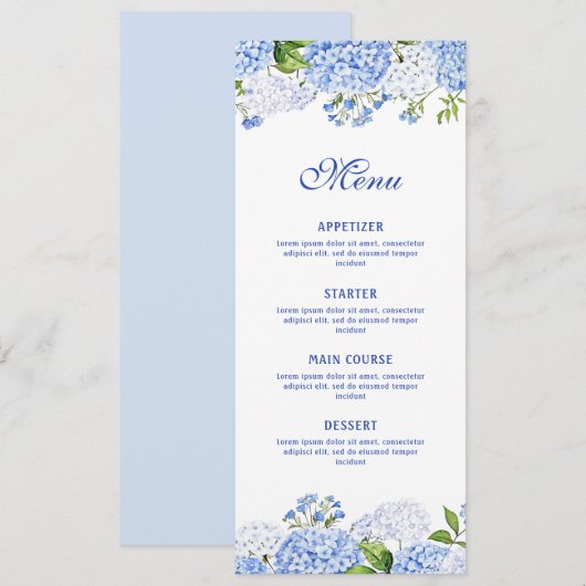 Menu Hydrangea Bleu Classique (Devant / Derrière)