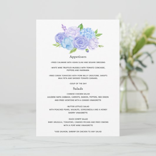 Menu Hydrangea Blue et Lavender Mariage clair (Debout devant)