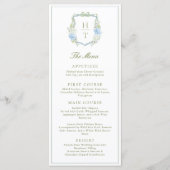 Menu Hydrangea Blue Floral Crest Wedding (Devant)