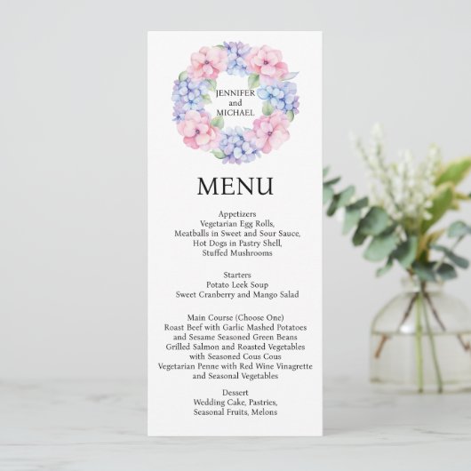 Menu Hydrangea Menu de mariage (Debout devant)