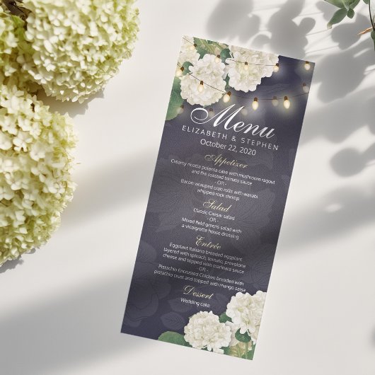 Menu Hydrangeas Fleurs Chaînes Lumières Mariage bleu Me