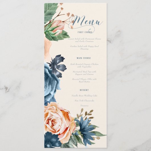 Menu ID584 rozen Blue/Peach Wedding (Voorkant)