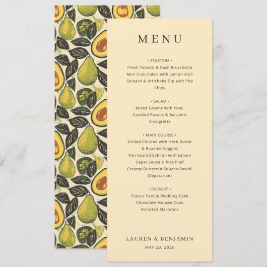 Menu Illustration d'avocat beige élégant (Devant / Derrière)