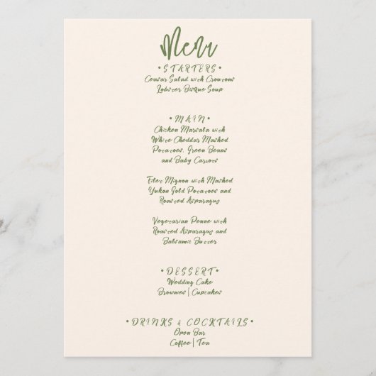 Menu Illustration manuscrite dessinée par un Mariage ir (Devant)