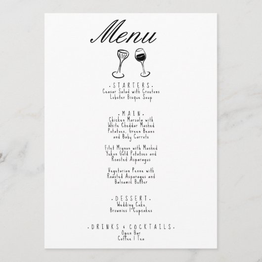 Menu Illustration manuscrite dessinée par un Mariage ir (Devant)
