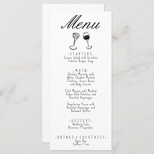 Menu Illustration manuscrite dessinée par un Mariage ir (Devant / Derrière)