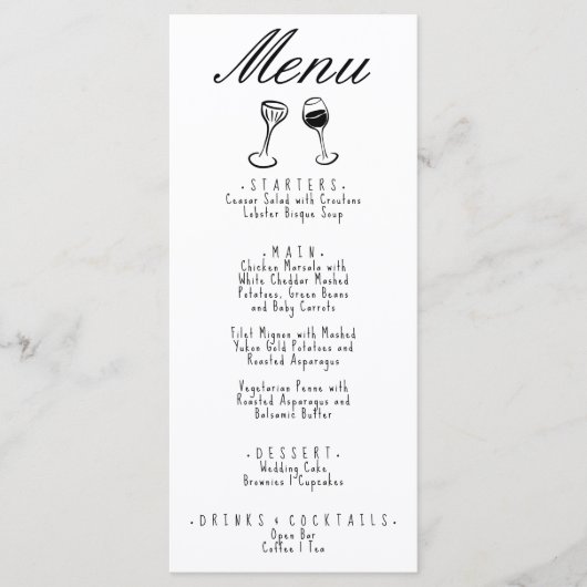 Menu Illustration manuscrite dessinée par un Mariage ir (Devant)