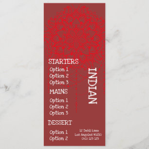 Menu indien de dîner de restaurant