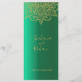 Menu Indische Stijl Groen Goud Kleurd Chic Weddens (Achterkant)