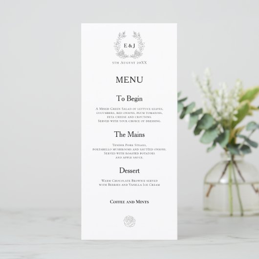 Menu Initiales de monogramme/Feuille/Mariage de typogra (Debout devant)