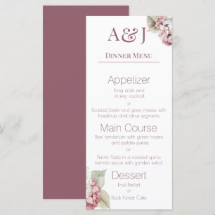Menu Initiales monogrammes rose et blanc Fleurs d'hydra