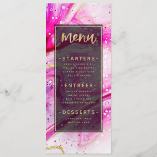 Menu Inky Splash Marbre rose avec feuille d'or Dîner