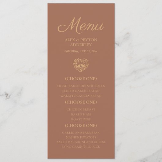 Menu Inséparables de réception de mariage orange brûlé  (Devant)