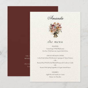Menu Invité personnalisé Nom d'automne Fleurs Mariage