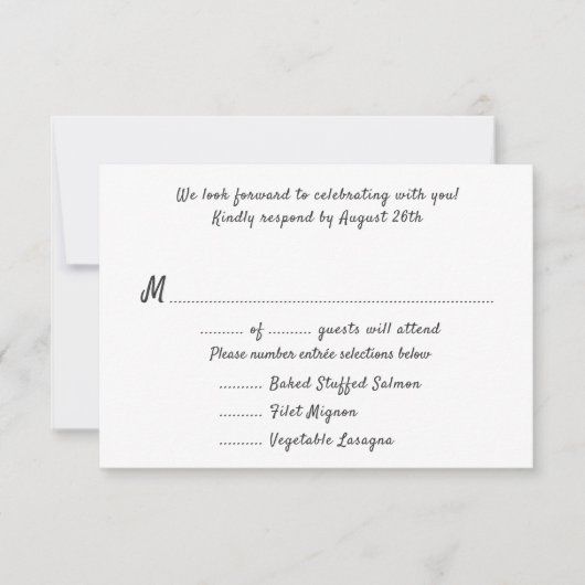 Menu Invité Réponse Carte Noir et Blanc (Devant)