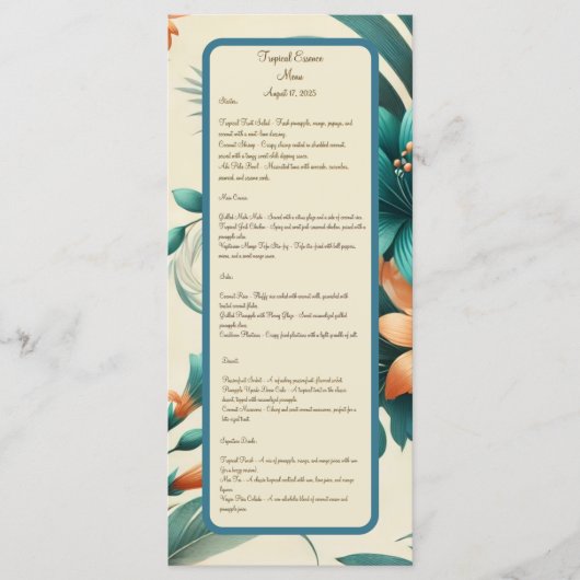 Menu Iridescence tropicale (Devant)