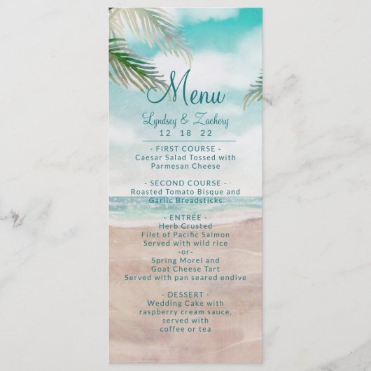Menu Island Breeze Plage Peint Scène Mariage Dîner (Devant)