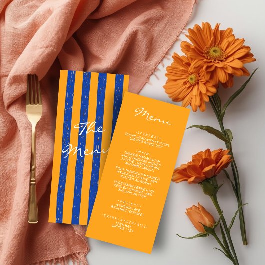 Menu Italian Hand Written Painted Pinstripes Wedding